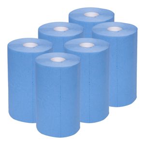 STIER Putzpapier Rollen, 6 Rollen, blau, Putzrollen, 3-lagig, Länge 30 cm x Breite 23 cm, saugstarke Reinigungstücher, reißfeste Putztücher aus 100% Zellstoff