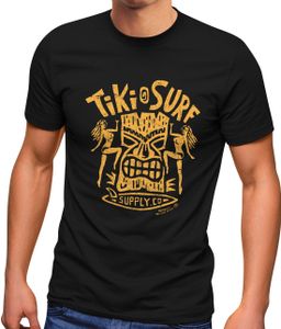 Herren T-Shirt Tiki Maske Surf Honolulu Hawaii Beach Supply Sommer Sonne Printshirt Aufdruck Fashion Streetstyle Neverless® schwarz gelb XS