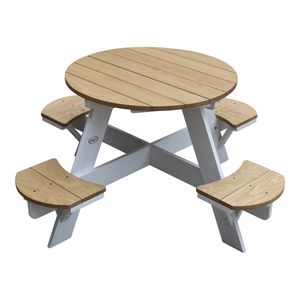 AXI UFO Picknicktisch Rund für Kinder aus Holz | Runder Kindertisch für den Garten in Braun & Weiß mit 4 Sitzen