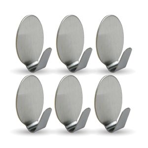 Selbstklebende Wandhaken ( Oval - 6er Set ) Silber aus Edelstahl für Badezimmer, Schlafzimmer, Wand, Rostfrei Aufhänger Bilderhaken ohne Bohren