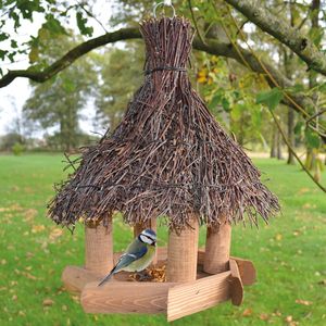 zooprinz Vogelhaus Sweet Home | Massives Kiefernholz | Reisigdach mit Aufhängering