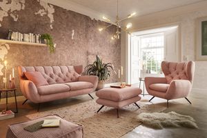 KAWOLA Sitzgruppe Sofa Sessel Hockerbank Cord versch. Farben CHARME rosa,  3-Sitzer
