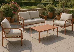 Aluminium-Gartengarnitur MCW-O11, Outdoor 2-Sitzer Sitzbank Sessel Sofa, Olefin (205 g/m²)  terrakotta Polster beige