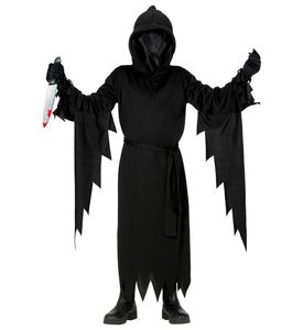 Halloween Kostüm "Sensenmann" für Kinder - Schwarz | Scream Geister Umhang mit Kapuze Größe: 140