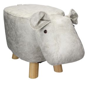 WOMO-DESIGN detská stolička so zvieracím dizajnom hrocha, 65x31x37 cm, biela/sivá, z imitácie kože s drevenými nohami, detská stolička čalúnená lavička stolička čalúnená podnožkaImitáciaatívna stolička