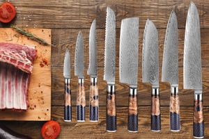 Damast Küchenmesser Set 8-tlg Extrem scharfe extrem schöne Kochmesser so individuell wie Deine Rezepte und Gerichte Damast VG10 Stahl 67 Lagen