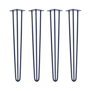 Natural Goods Berlin HAIRPIN Legs, Haarnadelbeine, Möbelfüße, Tischbeine, Marineblau, 71 cm, 3 Streben, 4 Stück