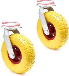 Sada 2 otočných koliesok 2x transportné kolieska 258 x 78 mm s kovovými ráfikmi odolné proti prepichnutiu žlté 150 kg na koleso