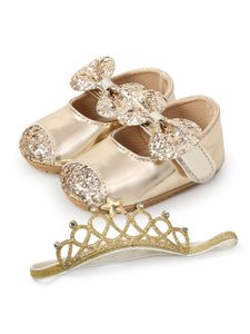 Baby Rutschfest Bogen Prinzessin Schuhe Hochzeit Magie Tape Laibers Süße Kleid Sandale Gold mit Haarband,Größe EU 19 Baby Rutschfest Bogen Prinzessin Schuhe Hochzeit Magie Tape Laibers Süße Kleid Sandale Gold mit Haarband,Größe EU 19