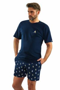 Pánské bavlněné pyžamo Sesto Senso s krátkým rukávem + pyžamové kalhoty - 2556/10 - SAILBOAT - M