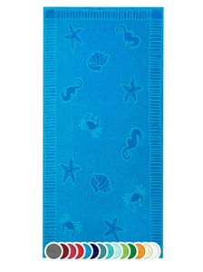 Strandtuch XXL aus Baumwolle, 100x200 cm, blau mit Meerestiermotiven