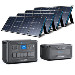 BLUETTI AC300+B300 Stromerzeuger Combo mit 4PCS SP120 120W Solar Panel, Solargenerator mit 12288Wh LiFePO4 Batterie, Erweiterbare Kapazität bis zu 12288Wh, Stromerzeuger mit 3000W AC-Steckdosen für Camping, Notfall, Wohnwagen