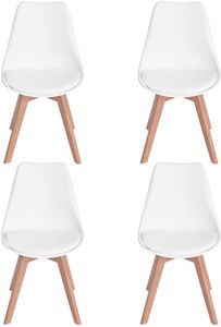 H.J WeDoo 4 x Židle do obývacího pokoje Židle do jídelny Kancelářská židle Relaxační židle s masivní bukovou nohou, Retro design Čalouněná židle Kuchyňská židle dřevo, bílá
