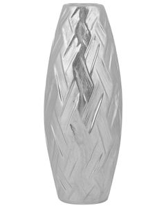 BELIANI Dekovase Silber 12 x 33 cm Steinzeug Wohnartikel Oval Form Modern