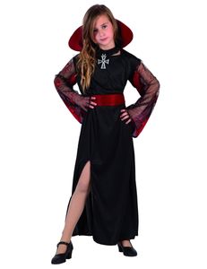 Edle Vampirlady Halloween Kinderkostüm schwarz-rot