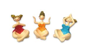 Eierbecher Yoga Dame Figuren- Pilates- Frühstück Ostern - mollige Damen - 3er Set Yoga-Meditation Frauen - Eier Becher rot, blau, und orange ca. 9 cm - Tisch Dekoration
