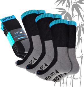 PRO FIT Arbeitssocken aus Bambus-Viskose, 3-er Pack lange Arbeitsstrümpfe, schwarz/grau/türkis, Sommer und Winter, Damen und Herren - Gr. 43-46