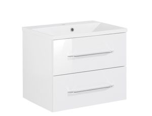 FACKELMANN Waschtischunterschrank inkl. Gussbecken B.CLEVER / Soft-Close-System / Maße (B x H x T): ca. 60 x 48,5 x 46 cm / Möbel fürs WC oder Badezimmer / Schrank: Weiß / Becken: Weiß