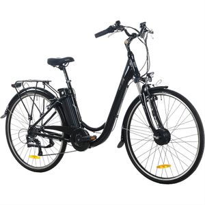 E-Bikes Für Damen Herren, 28 Zoll Elektrofahrräder City E-bikes mit Gepäckträger 10,4Ah Akku, 250W Frontmotor, 7-Gang Shimano Kettenschaltung, 25 km/h, Tiefeinsteiger, Alu-Rahmen leicht- E-Bike Schwarz