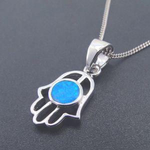 Hamsa Opal Pendant 925 Sterling Silver Necklace Lab Created Opal Jewelry for Women Gift