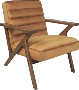 BELIANI Fotel brązowy tapicerowany welurowy drewniana rama i podłokietniki retro design do salonu