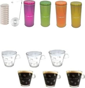 Kaffeepad-Dosen + 6 Tassen 220ml + 4 Paddosen als Geschenkset