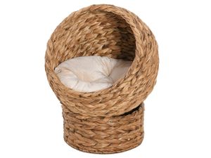 PawHut Rattan Katzenkorb Katzenhöhle Katzenhütte Katzenbett mit Kissen Haustierbett Wasserhyazinthe Dunkelbraun 42 x 33 x 52 cm