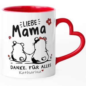 personalisierte Tasse Herzhenkel Liebe Mama Danke für alles Bärchen Wunschnamen Geschenk Muttertag SpecialMe® mit Namen rot Herz-Tasse