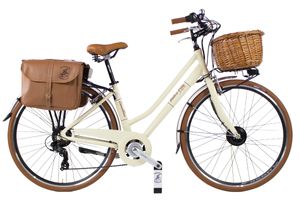 Elektro-Fahrrad Dolce Vita by Canellini Citybike Frau Aluminium mit Korb und Seitentasche - Beige 50