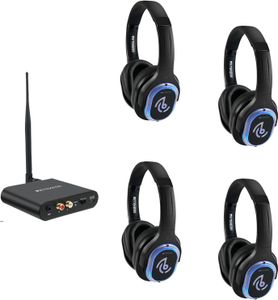 Retekess TA004 Silent Disco Starter Kit, bezprzewodowe słuchawki do telewizora, 3 kanały, zasięg 200 m, zestaw słuchawkowy do cichej dyskoteki na imprezy