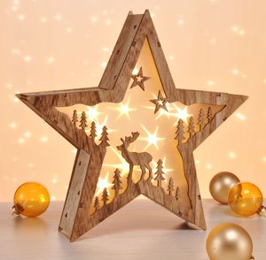 LED drevená vianočná hviezda 30 cm - sob - dekoračný stojan teplá biela osvetlená - vianočná adventná hviezda Stolové dekoračné osvetlenie na batérie
