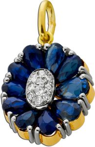 Anhänger Gelbgold 585 blaue Saphir Edelsteine 2.3ct Diamanten 0.15ct