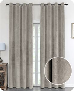 BEAUTEX Samt Vorhang, Ösen Verdunkelung Gardine, Velvet Blickdicht, 140x245 cm, Farbe wählbar (Taupe)
