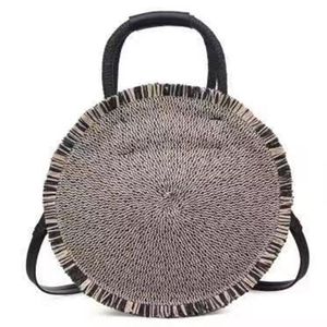 Runde Strohtaschen mit Fransen Schulter tragbare Strand gewebte Tasche Runde Strohtaschen Frauen Rattan Tasche
