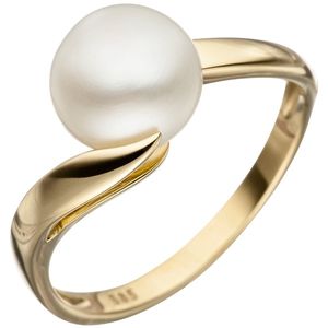 JOBO Damen Ring 50mm 585 Gold Gelbgold 1 Süßwasser Perle Perlenring Goldring