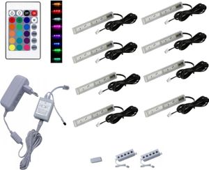 QLS LED RGB 8 Set Glasbodenbeleuchtung Lichtleiste 12V Fernbedienung 16 Farben 11142