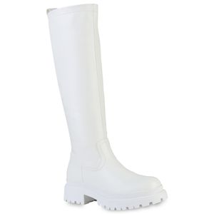 VAN HILL Damen Leicht Gefütterte Plateaustiefel Stiefel Profil-Sohle Schuhe 839544, Farbe: Weiß, Größe: 36