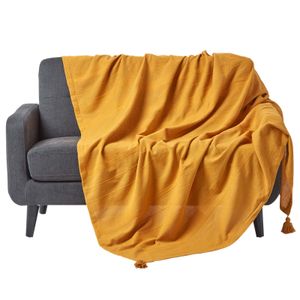 HOMESCAPES Přehoz na postel Rajput, 100% bavlna, hořčicově žlutá, 225 x 255 cm