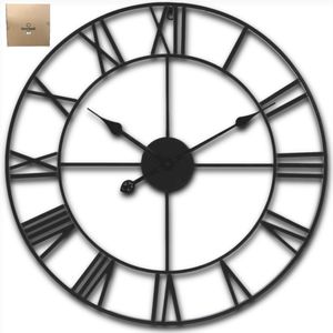 HSXL - Große industrielle Wanduhr aus Metall - 60 cm - Schwarze Wanduhr Ø 60cm, moderne Uhr, dekorative Uhr, Metallwanduhr, Wohnuhr