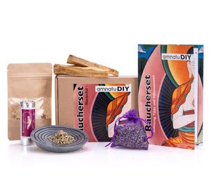 DIY Räucherset von amnatu - spirituelles Geschenk mit extra viel Inhalt und einer Schale für Räucherstäbchen, Smudge Kit