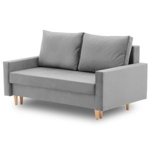 Sofa BELLIS 152 x 90 mit Schlaffunktion - Schlafsofa mit Bettkasten - Farben zur Auswahl - STOFF MONOLITH 85 Hellgrau