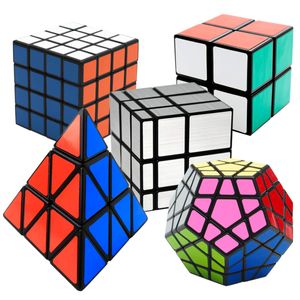 Zauberwürfel 5 Pack Megaminx + Pyraminx + Spiegel + 2x2x2 + 4x4x4 mit Geschenkbox, Speed Magic Puzzle Cube Zauber Würfel PVC Aufkleber für Kinder und Erwachsene