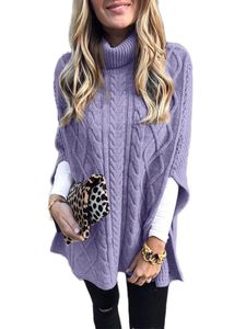 Damen gestrickte Cape Häkeln Poncho Strickmuster für Schal Poncho Sweatshirts Einfarbig, Farbe: Helles Lila, Größe: L