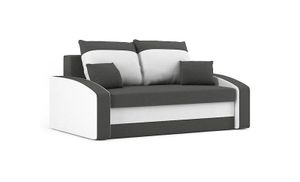 Sofa HEWLET 150 x 90 mit Schlaffunktion - Schlafsofa mit Bettkasten - Farben zur Auswahl - STOFF HAITI 14 + HAITI 0 Hellgrau&Weiß