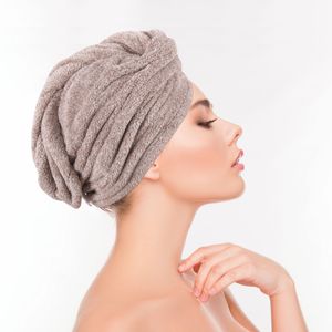 Haarturban ( Braun ) Cozy mit Knopf - 25x65cm ( One SIze ) Superweich Flauschig - Saugstark, Handtuch Haare Turban Haarhandtuch Schnelltrocknend