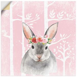 ARTland Wandbild, selbstklebend Hase mit Blumen im pink Wald Größe: 70x70 cm