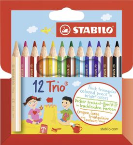 Stabilo® 205/12-01 Trojhranná farebná ceruzka Trio® - hrubé plastové puzdro s 12 ceruzkami
