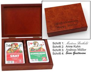 Spielkartenkassette Skat - Doppelkopf Leinen Qualität, mit individueller Gravur, Geschenk Idee