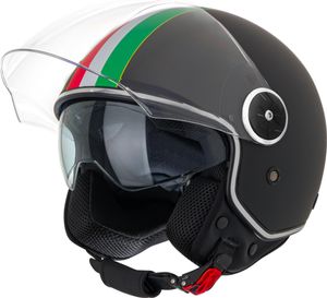 VINZ Neiva Jethelm mit Doppelvisier | Roller Helm mit Italienische Flagge & mit Sonnenblende | In Gr. XS-XXL | ECE 22.06  | Motorradhelm mit Visier | Viele Farben Erhältlich - Matt Schwarz | M (57 - 58 cm)