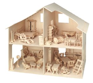 Holzbau Puppenhaus + Möbel 40x37cm